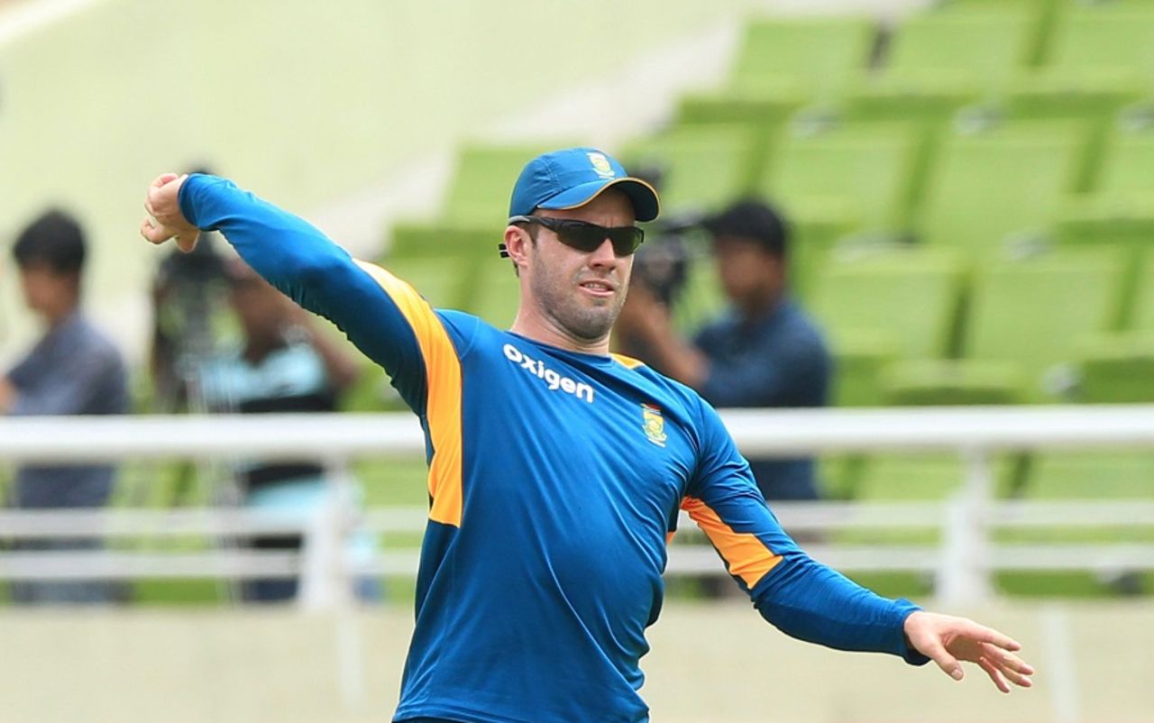AB de Villiers in action during training, Mirpur, July 2, 2015