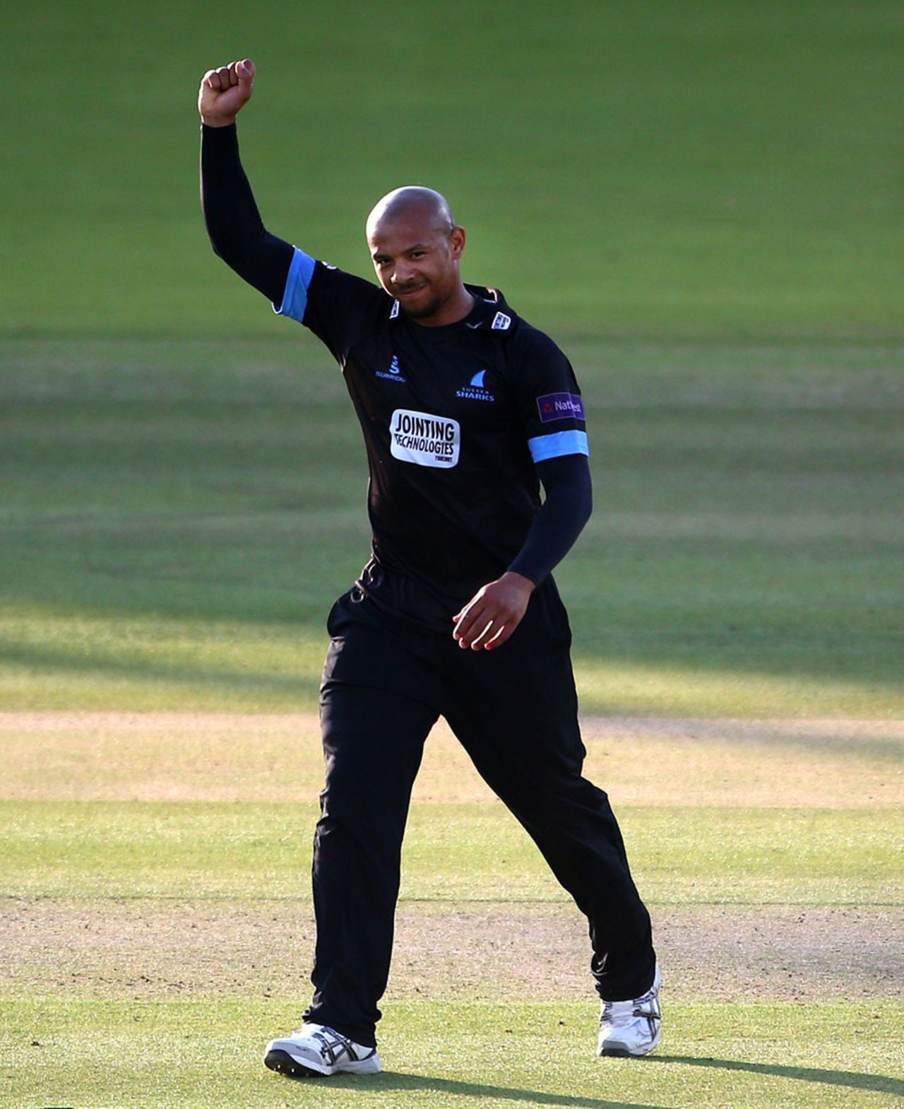 Sussex bowler Tymal Mills celebrates one of his four wickets against Middlesex, Middlesex v Sussex, Natwest T20 Blast, South Group, Lord's, July 2, 2015