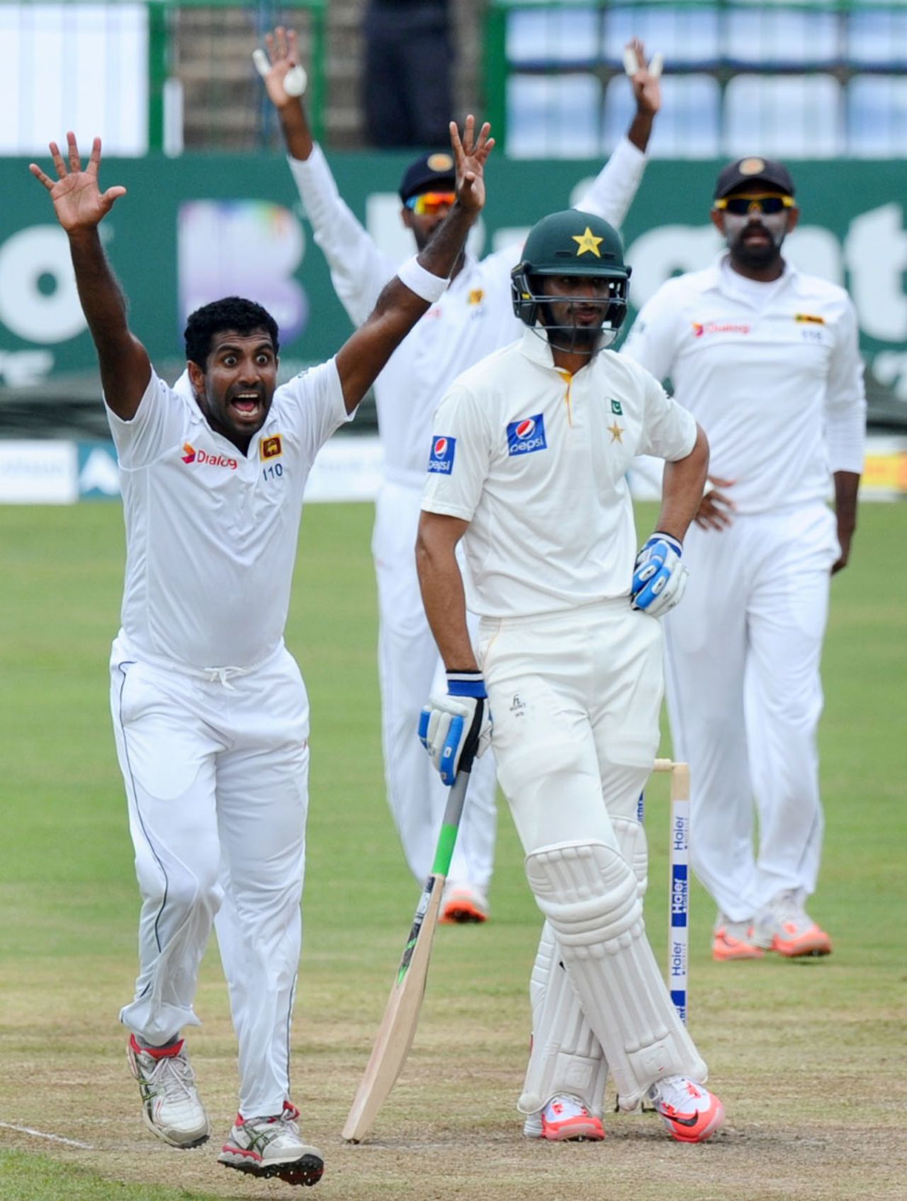 Dhammika Prasad successfully appeals for the wicket of Shan Masood, Sri Lanka v Pakistan, 3rd Test, Pallekele, 2nd day, July 4, 2015