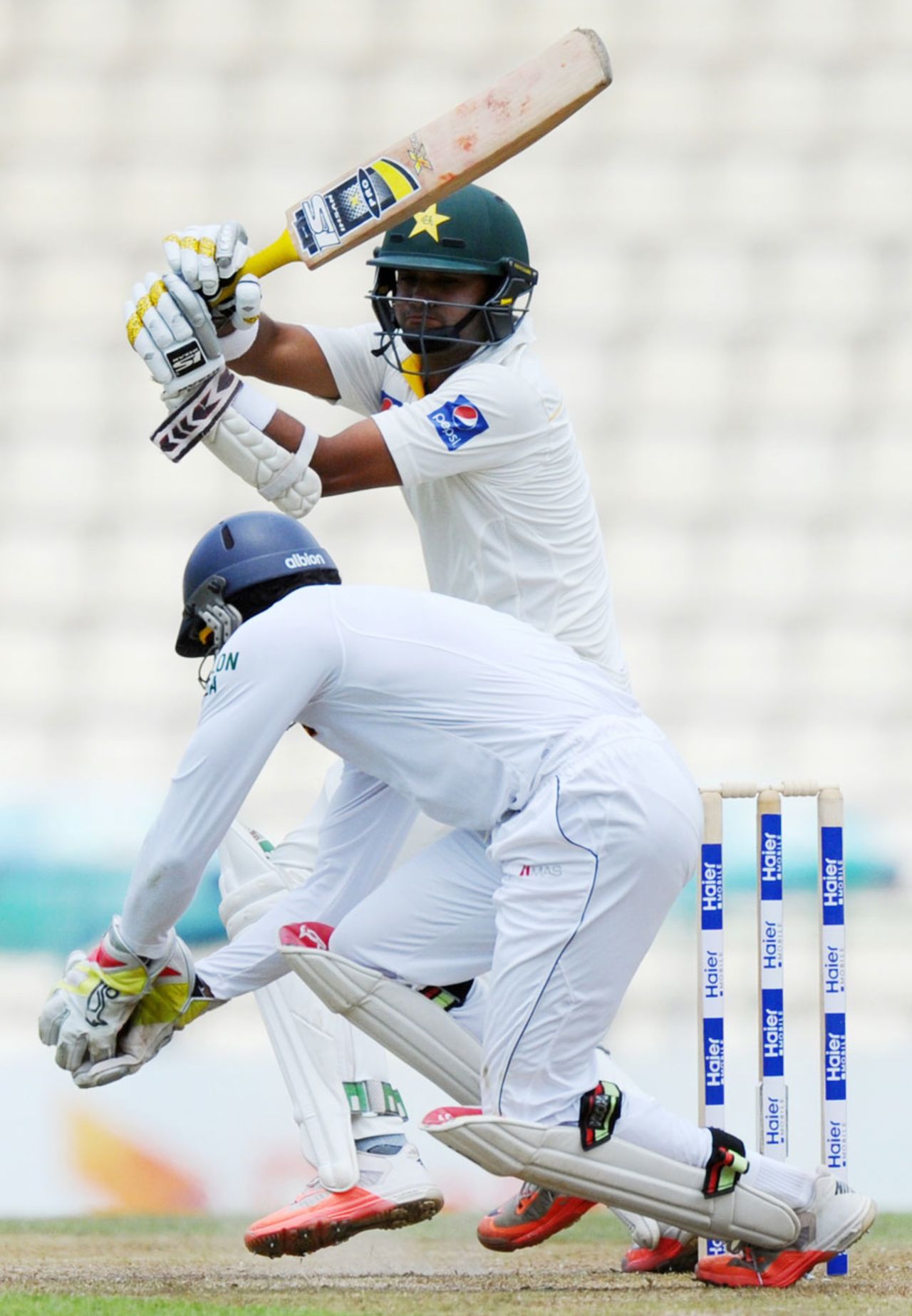 Azhar Ali pulls towards the leg side, Sri Lanka v Pakistan, 3rd Test, Pallekele, 2nd day, July 4, 2015
