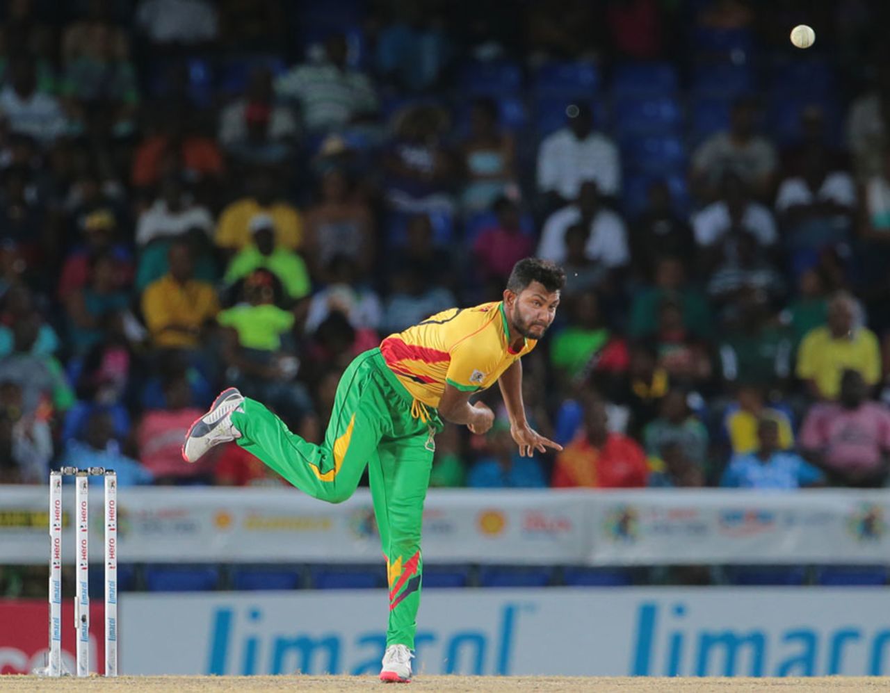 Devendra Bishoo claimed four wickets , Trinidad & Tobago Red Steel v Guyana Amazon Warriors, Basseterre, July 4, 2015