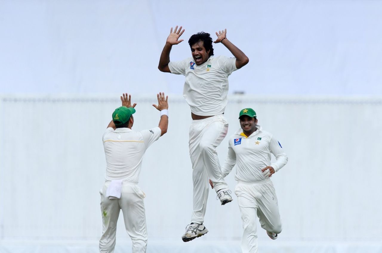 Rahat Ali is over the moon after bowling Lahiru Thirimanne, Sri Lanka v Pakistan, 3rd Test, Pallekele, 3rd day, July 5, 2015