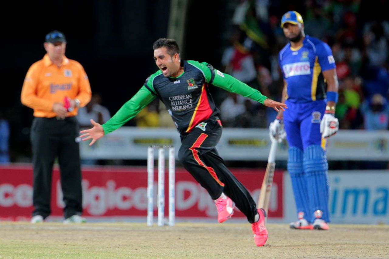 Tabraiz Shamsi picked up figures of 4 for 10, St Kitts and Nevis Patriots v Barbados Tridents, CPL 2015, Basseterre, July 6, 2015