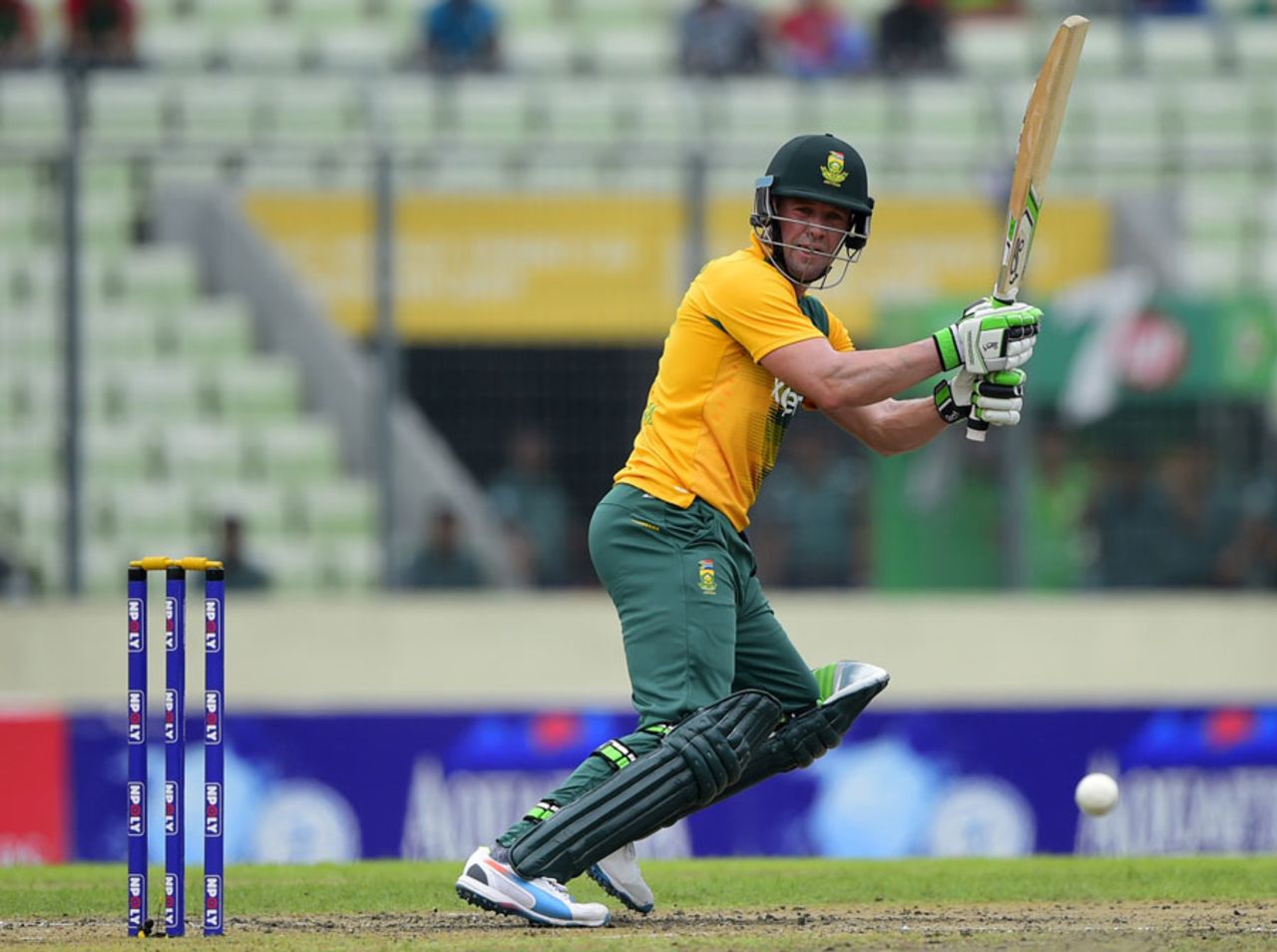AB de Villiers guides one down to third man, Bangladesh v South Africa, 2nd T20I, Mirpur, July 7, 2015
