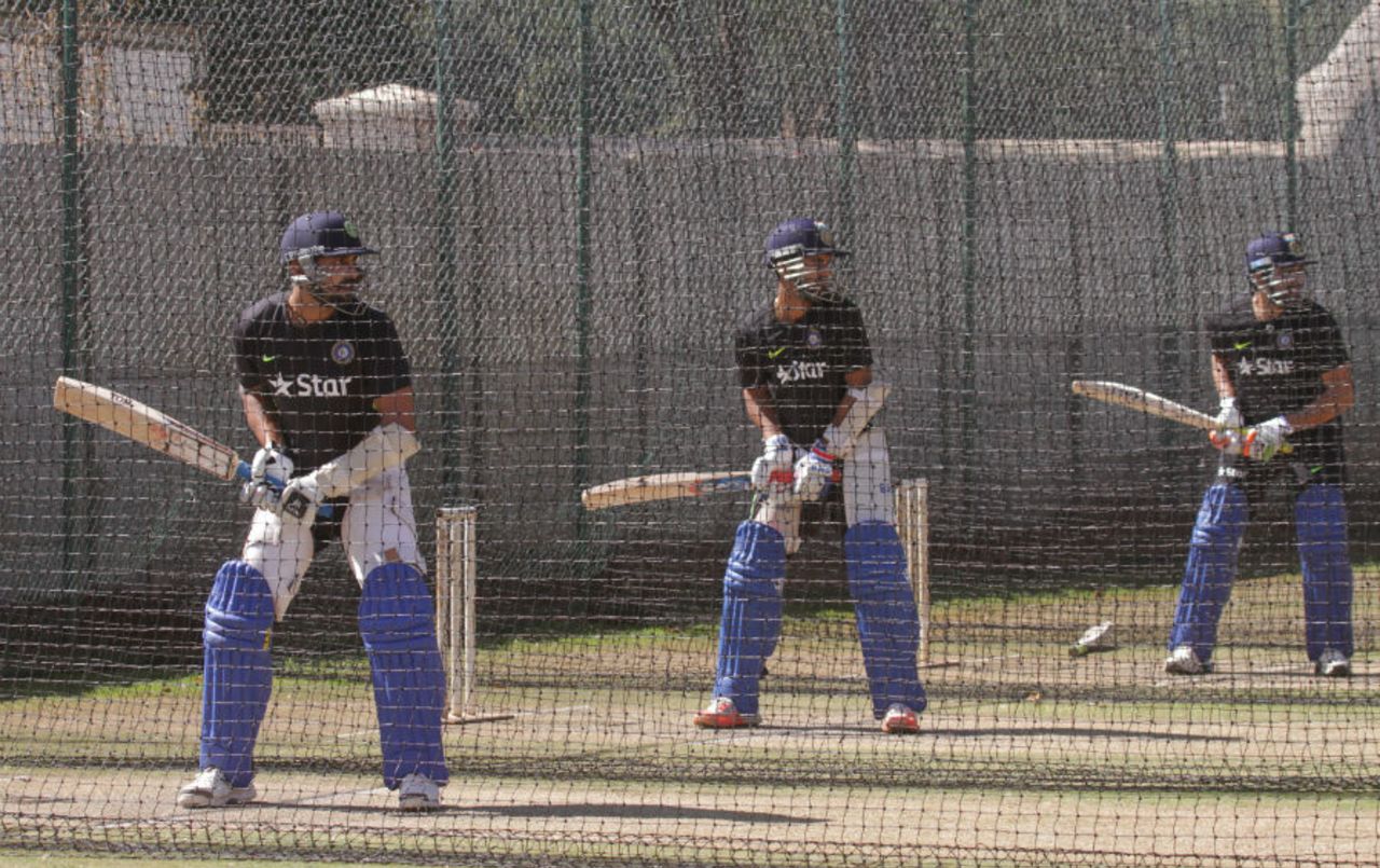 Your pick? M Vijay, Ajinkya Rahane and Robin Uthappa bat in the nets, Harare, July 8, 2015