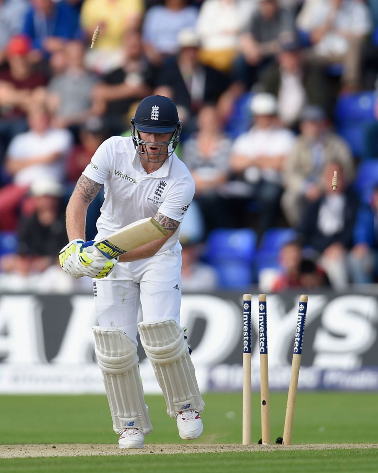 Ben Stokes was cleaned up by Mitchell Starc, England v Australia, 1st Investec Ashes Test, Cardiff, 1st day, July 8, 2015