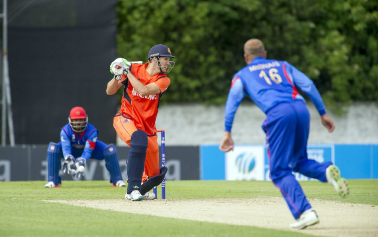 Ben Cooper made 36 off 23 balls before falling to Sharafuddin Ashraf, Afghanistan v Netherlands, World T20 Qualifier, Group B, Edinburgh, Jul 9, 2015