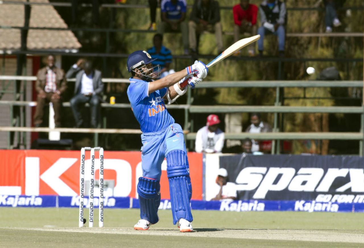 Ajinkya Rahane brings out the pull, Zimbabwe v India, 1st ODI, Harare, July 10, 2015
