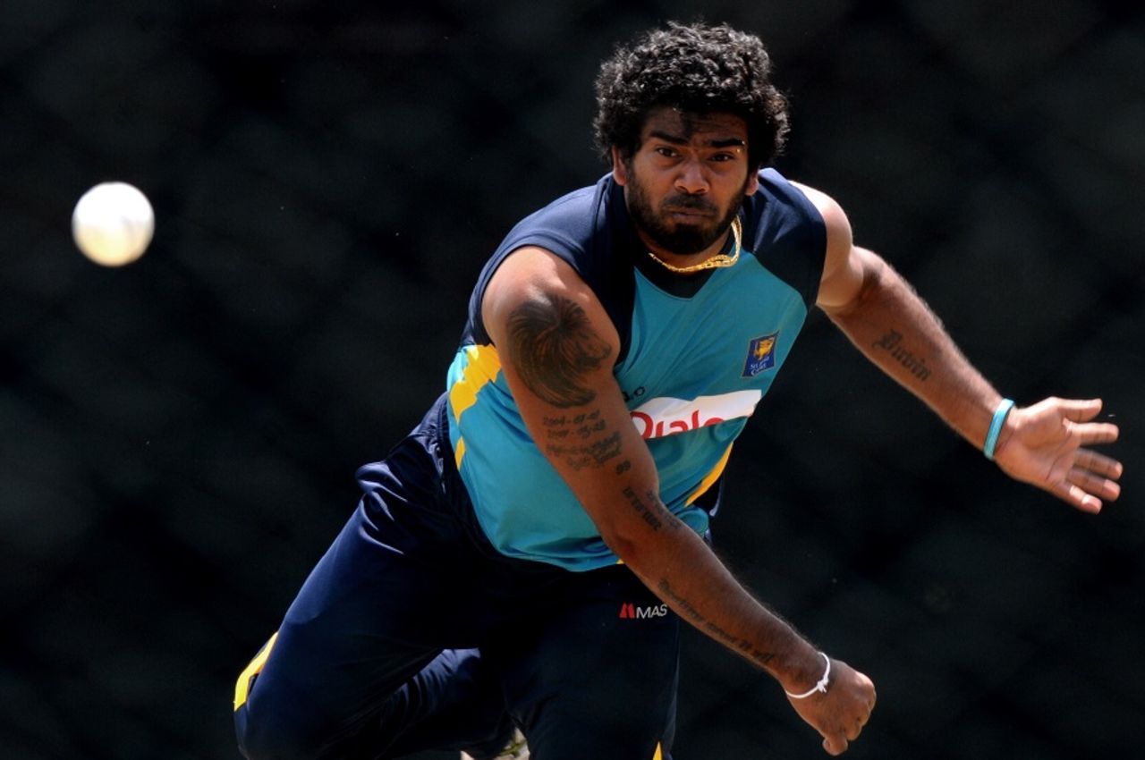 Lasith Malinga has a bowl during Sri Lanka's practice, Dambulla, July 10, 2015