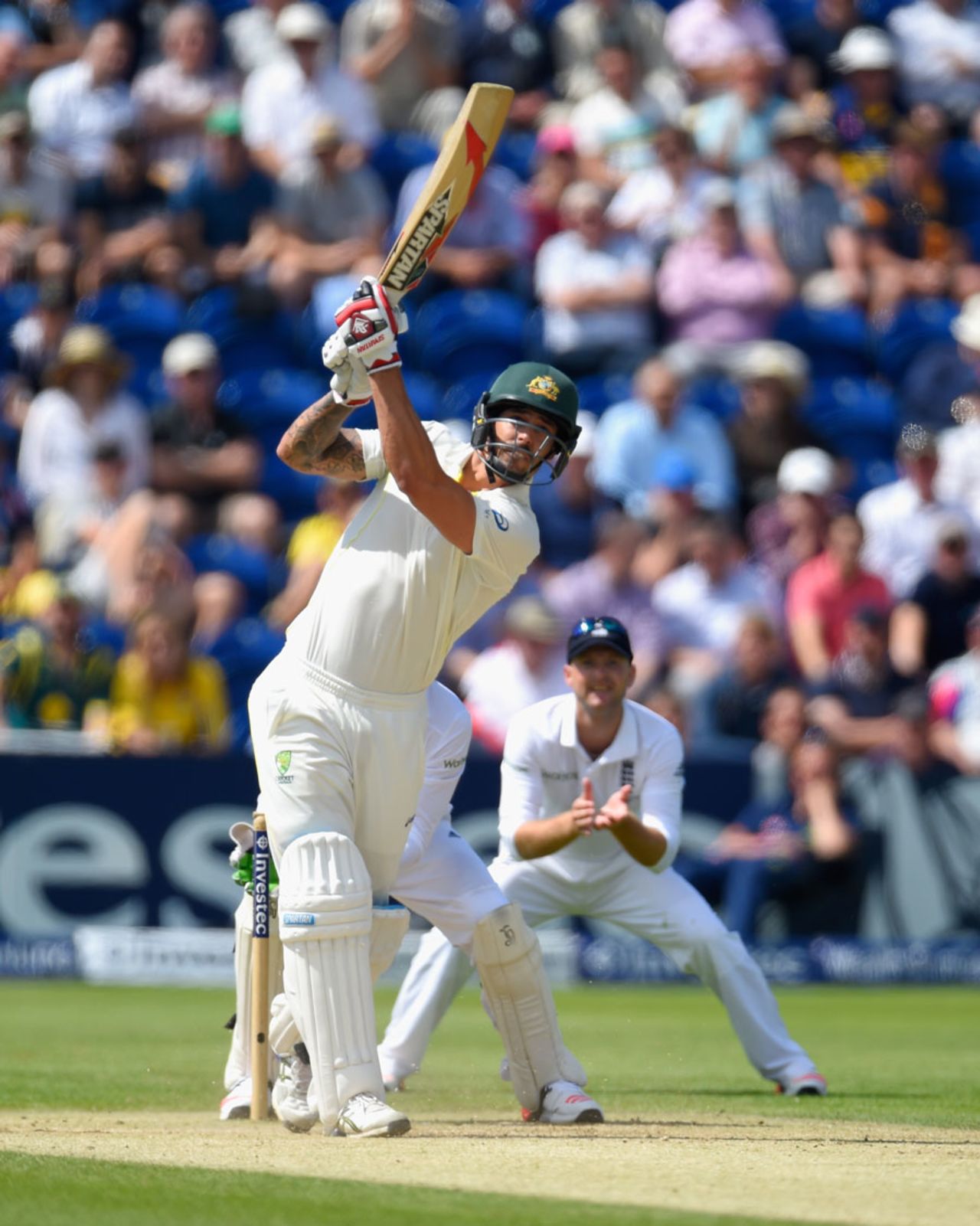 Mitchell Johnson struck a couple of defiant blows, England v Australia, 1st Investec Ashes Test, Cardiff, 3rd day, July 10, 2015