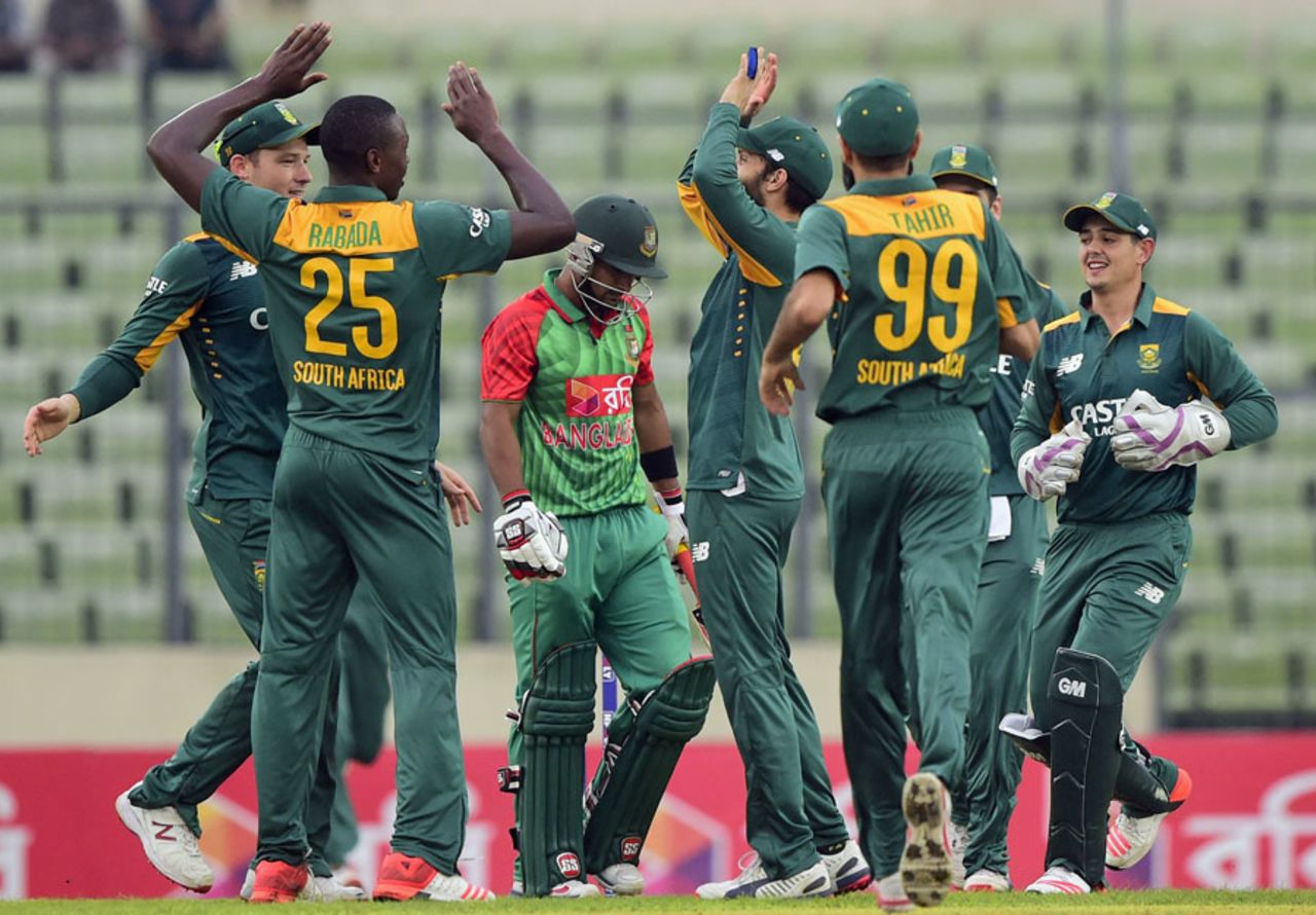 Litton Das was dismissed for a first-ball duck by Kagiso Rabada, Bangladesh v South Africa, 1st ODI, Mirpur, July 10, 2015