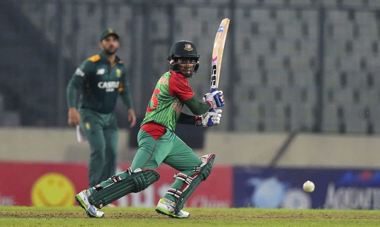 Mushfiqur Rahim works the ball through the off side, Bangladesh v South Africa, 1st ODI, Mirpur, July 10, 2015