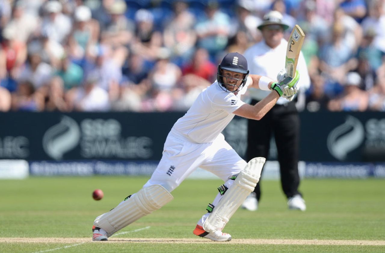 Ian Bell creamed a series of trademark cover drives as he brought up his half-century shortly before tea, England v Australia, 1st Investec Ashes Test, Cardiff, 3rd day, July 10, 2015