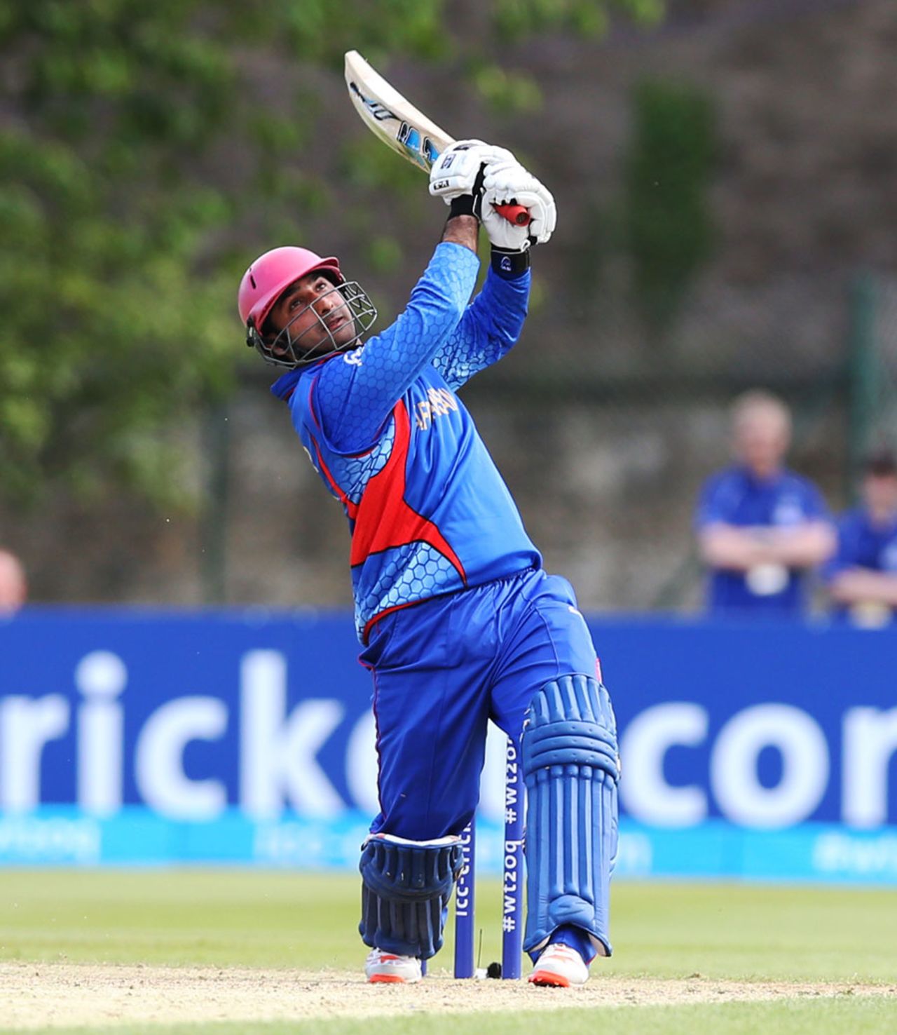 Asghar Stanikzai launches one down the ground in his 33-ball 44, Afghanistan v United Arab Emirates, World T20 Qualifier, July 10, 2015