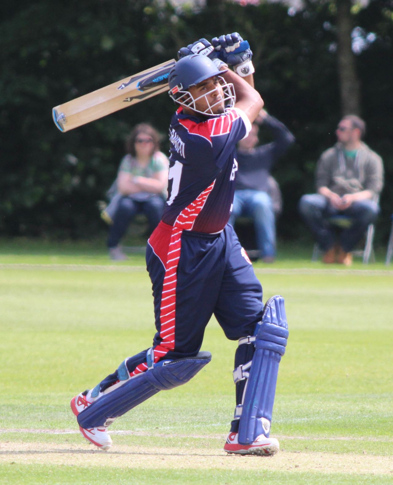 Adil Bhatti drives over cover, Nepal v USA, World Twenty20 Qualifier, Belfast, July 10, 2015
