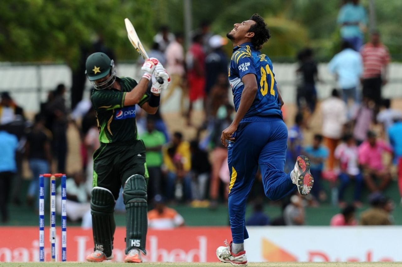 Suranga Lakmal is ecstatic after dismissing Ahmed Shehzad, Sri Lanka v Pakistan, 1st ODI, Dambulla, July 11, 2015