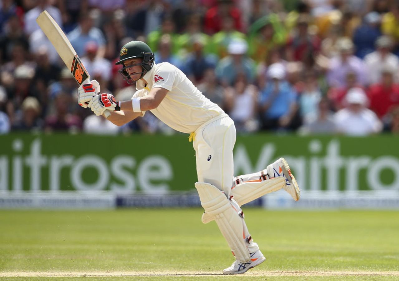 Steven Smith strides out to flick to leg, England v Australia, 1st Investec Ashes Test, Cardiff, 4th day, July 11, 2015