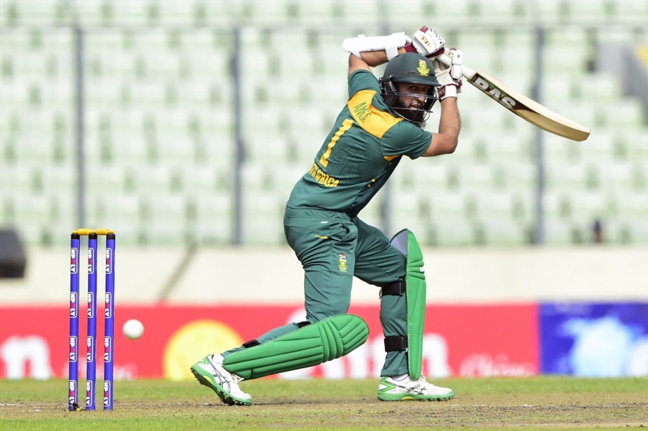 Hashim Amla drives the ball through the off side, Bangladesh v South Africa, 2nd ODI, Mirpur, July 12, 2015