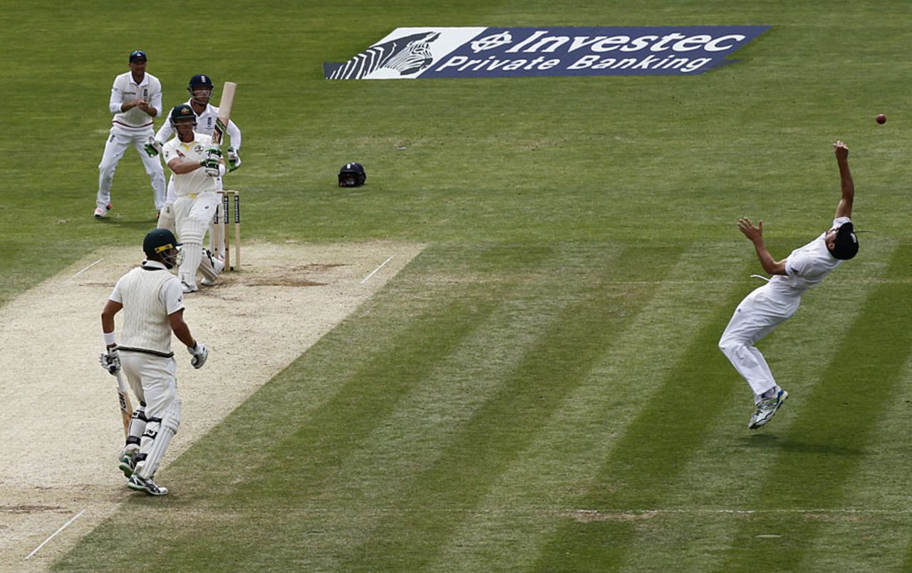 Alastair Cook flings himself at short midwicket to catch Brad Haddin, England v Australia, 1st Investec Ashes Test, Cardiff, 4th day, July 11, 2015