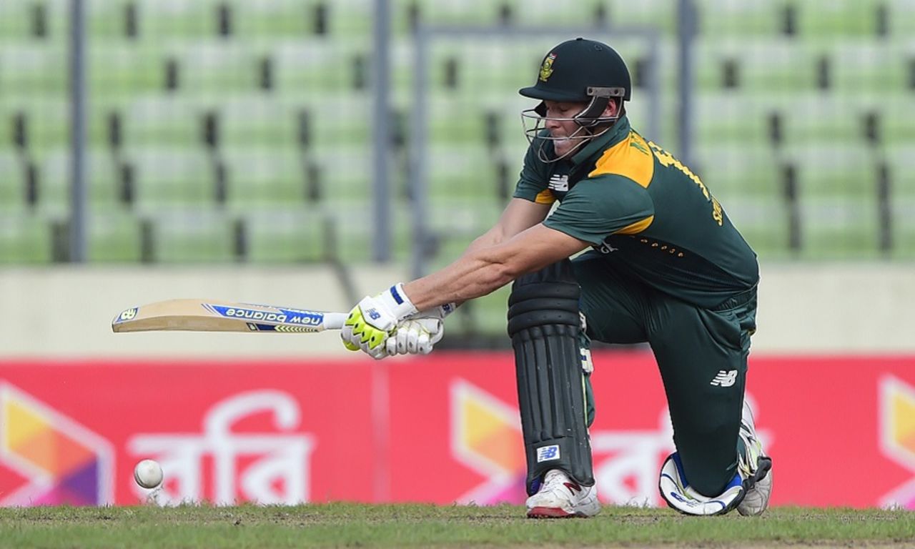 David Miller brings out the sweep,  Bangladesh v South Africa, 2nd ODI, Mirpur, July 12, 2015