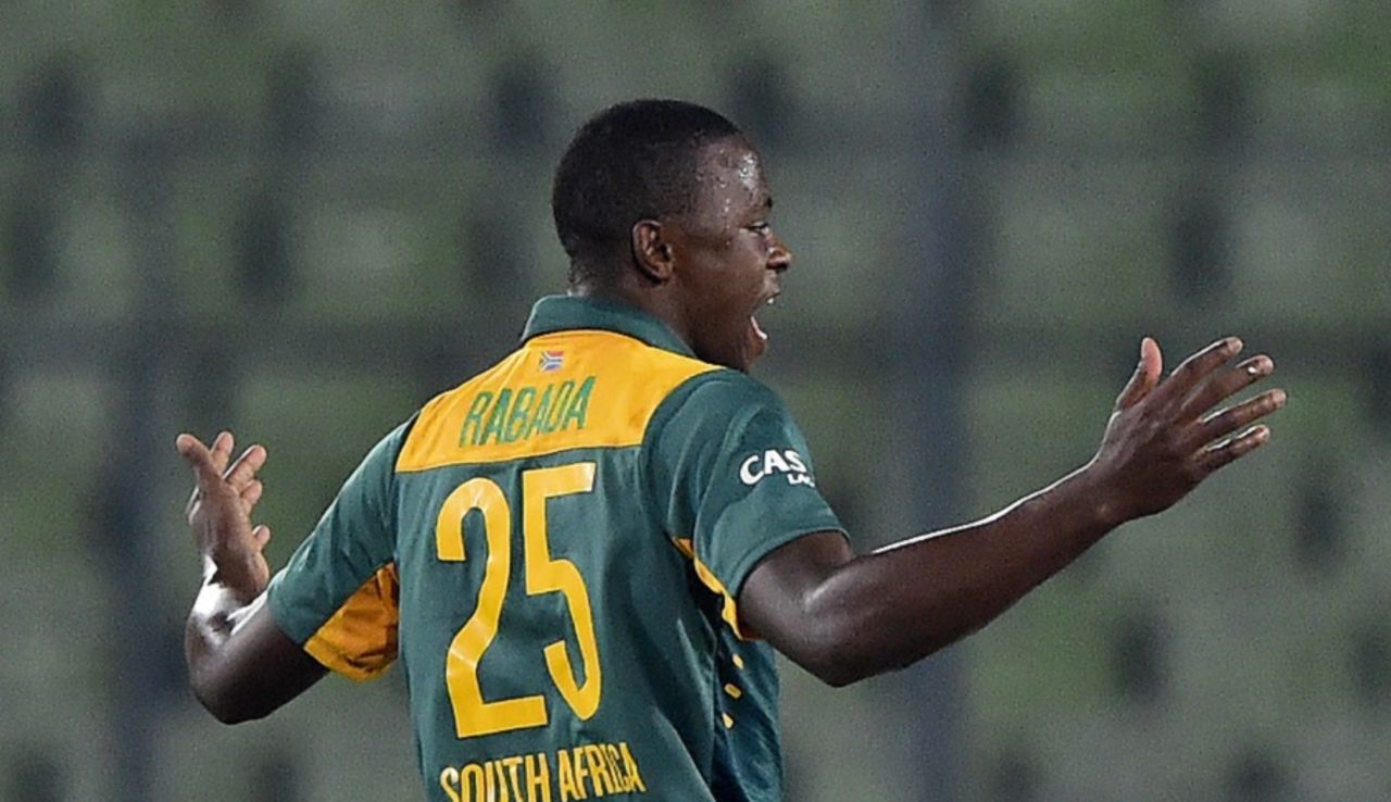 Kagiso Rabada is delighted after dismissing Litton Das, Bangladesh v South Africa, 2nd ODI, Mirpur, July 12, 2015