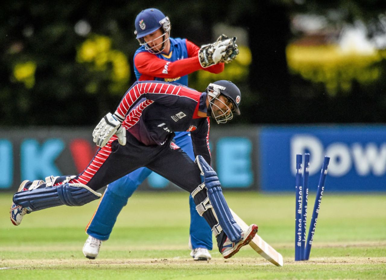USA captain Muhammad Ghous was run-out for 1, Namibia v United States of America, World Twenty20 Qualifier, Group A, Belfast, July 13, 2015