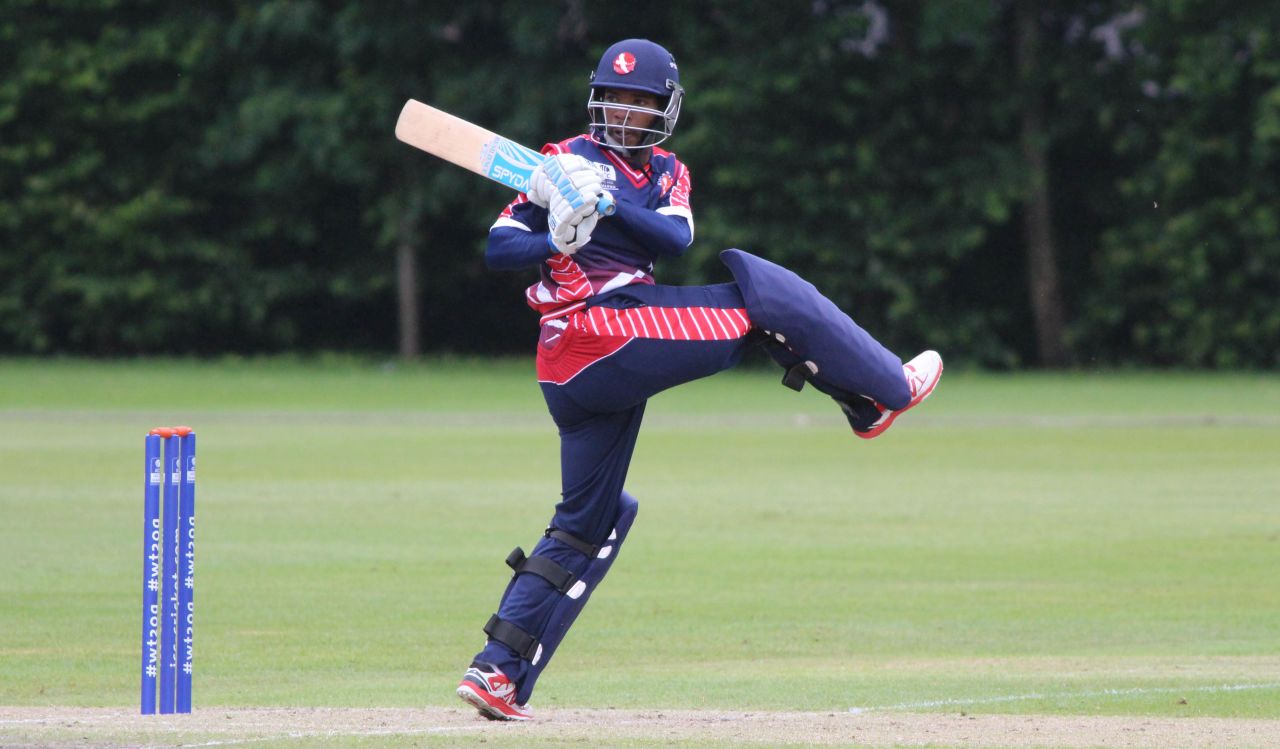 Akeem Dodson pulls behind square for one of his eight boundaries, Namibia v United States of America, World Twenty20 Qualifier, Group A, Belfast, July 13, 2015