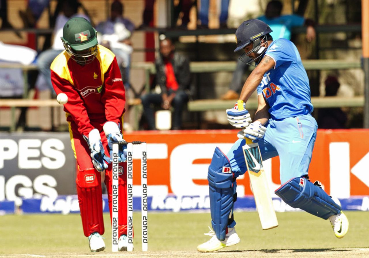 Manish Pandey tries to maneuvre the ball off the back foot, Zimbabwe v India, 3rd ODI, Harare, July 14, 2015