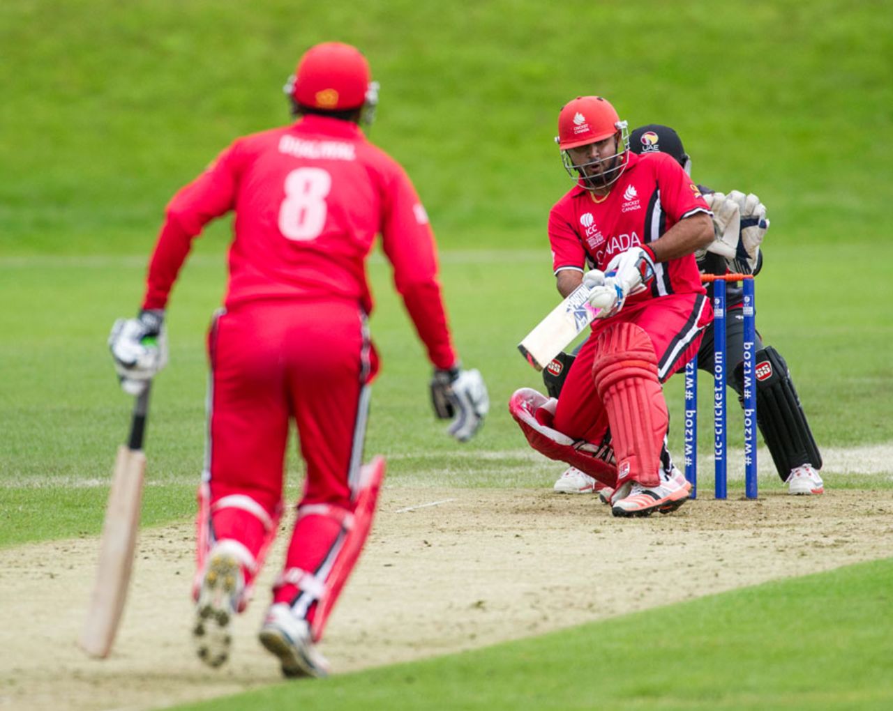 Hiral Patel plays the paddle sweep en route to his 45, Canada v United Arab Emirates, World T20 Qualifier, Stirling, July 14, 2015