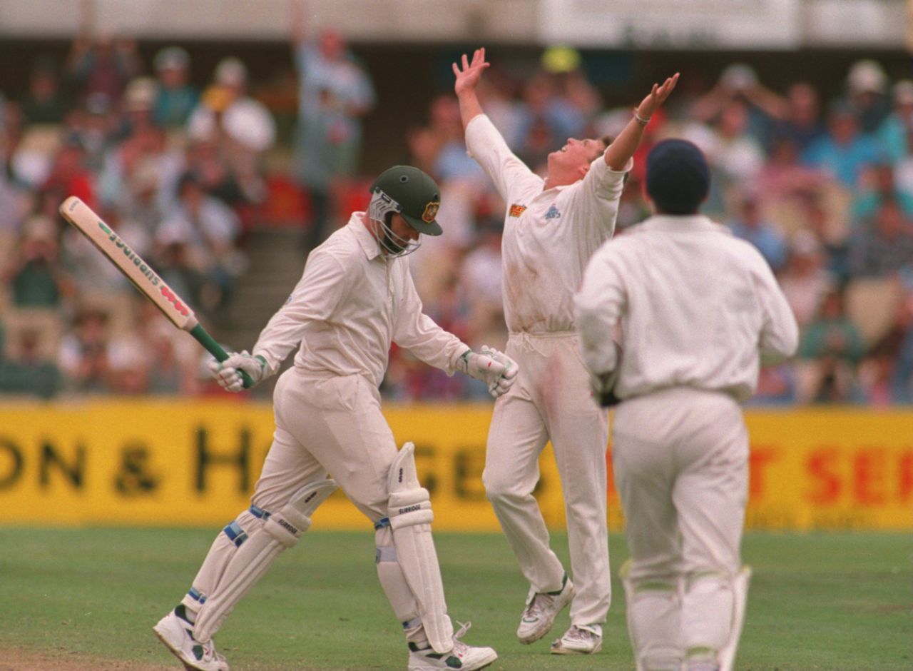 Mark Taylor is dismissed caught and bowled by Darren Gough, Australia v England, third Test, 3rd day, Sydney, January 3, 1995