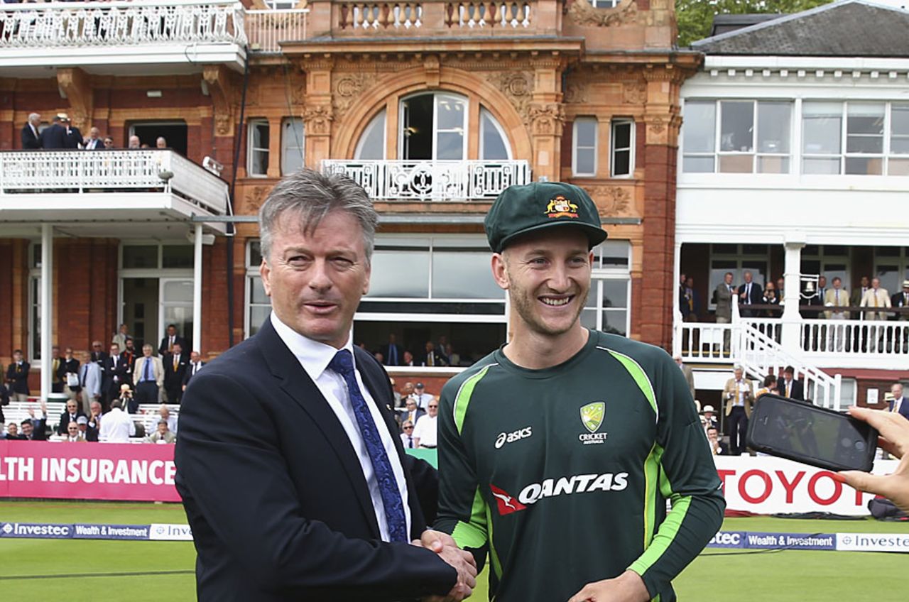 Peter Nevill receives his baggy green from Steve Waugh ahead of his Test debut at Lord's, England v Australia, 2nd Investec Ashes Test, Lord's, July 16, 2015