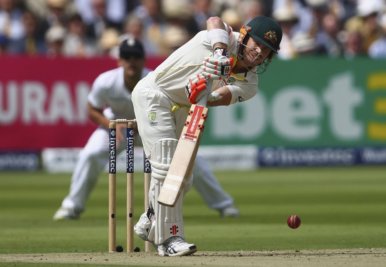 David Warner drives down the ground, England v Australia, 2nd Investec Ashes Test, Lord's, 1st day, July 16, 2015