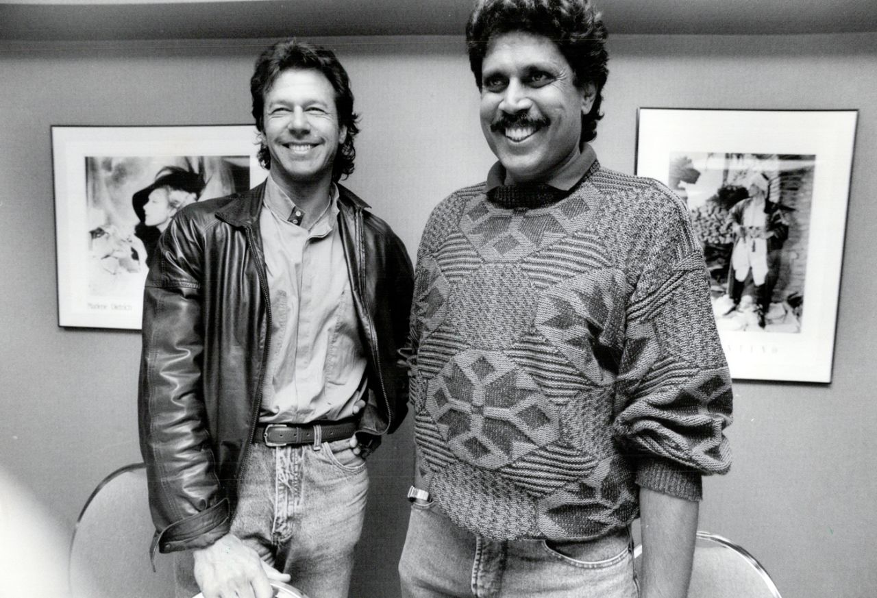 Imran Khan and Kapil Dev are all smiles for the camera, Canada, September 25, 1992