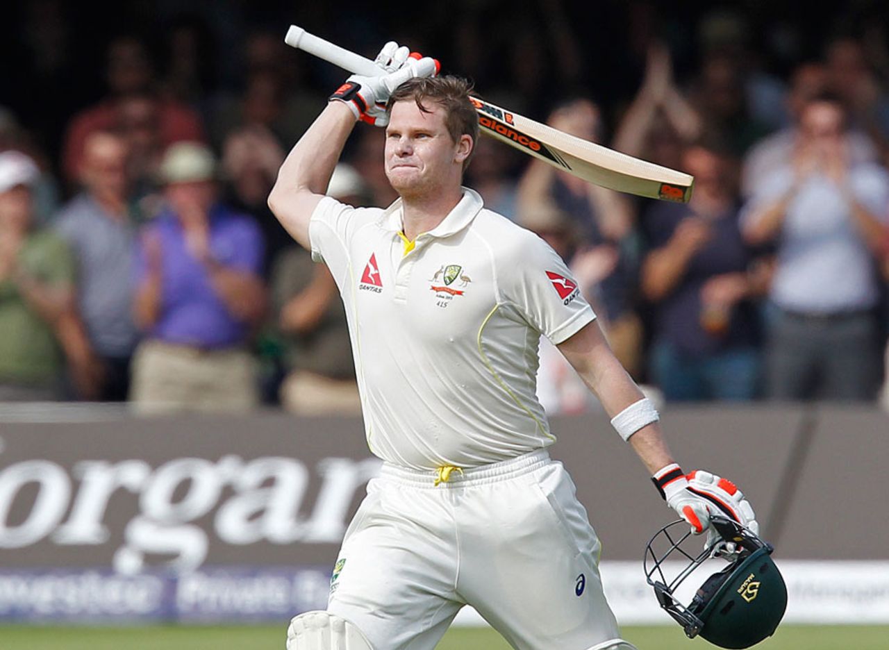 Steven Smith celebrates his 10th Test hundred, England v Australia, 2nd Investec Ashes Test, Lord's, 1st day, July 16, 2015