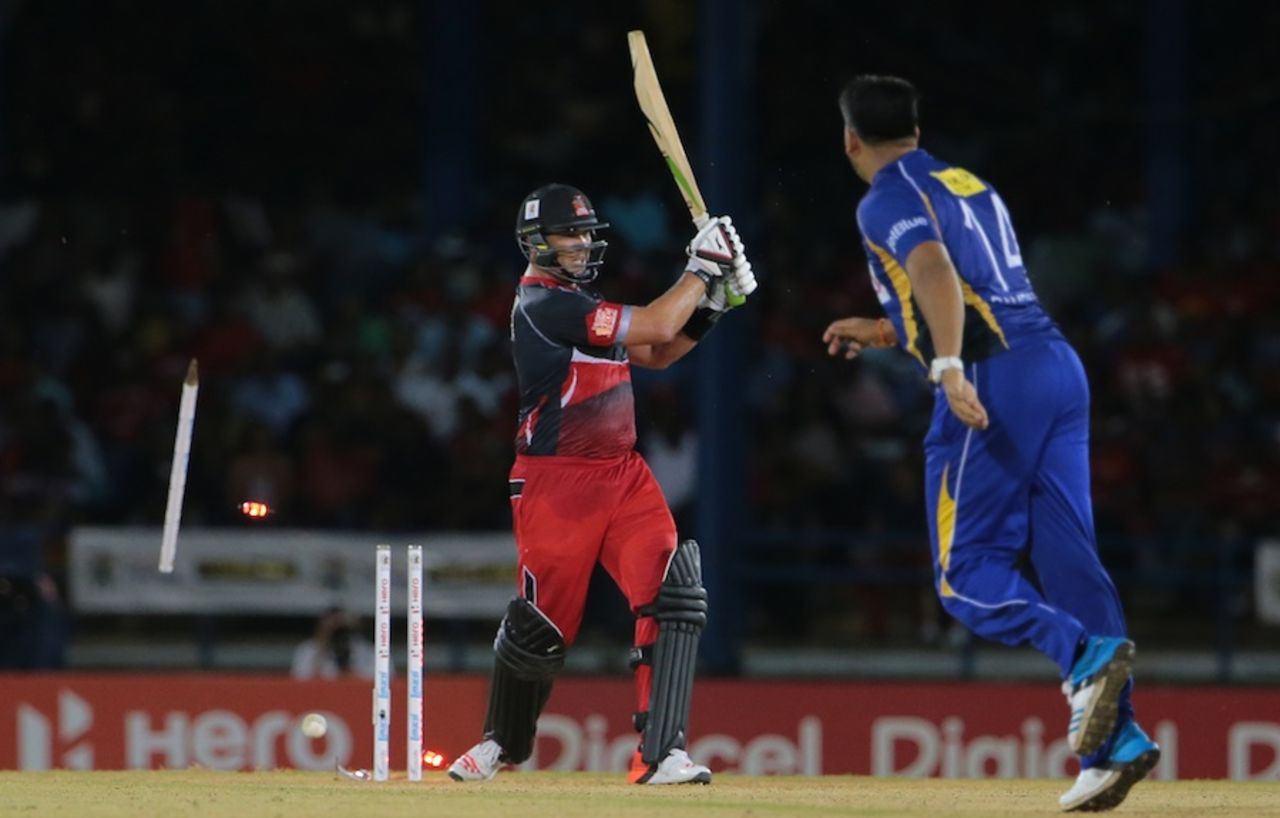 Jacques Kallis was bowled for 49, Trinidad & Tobago Red Steel v Barbados Tridents, CPL 2015, Port-of-Spain, July 16, 2015