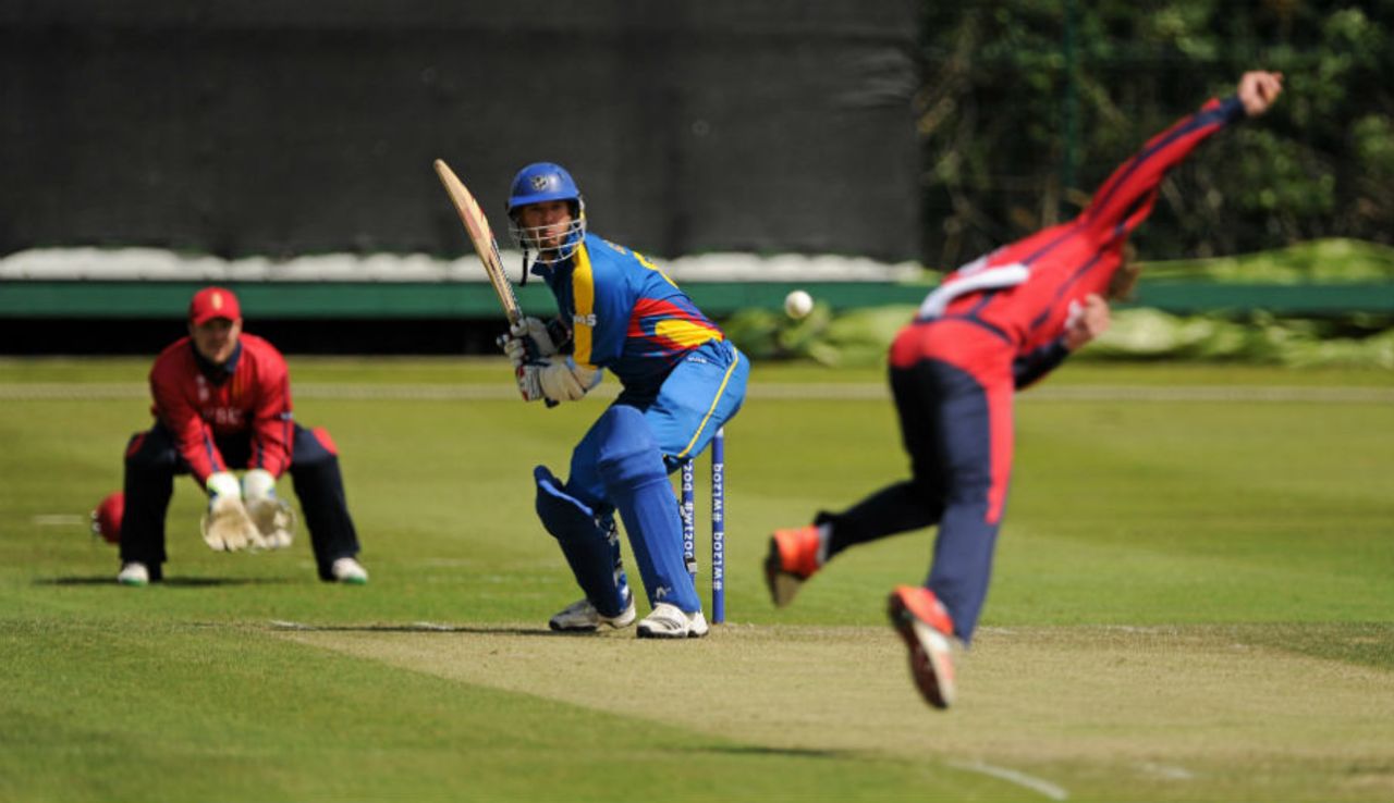 Gerrie Snyman lines up a big shot, Jersey v Namibia, World T20 Qualifier, Group A, Dublin, July 17, 2015