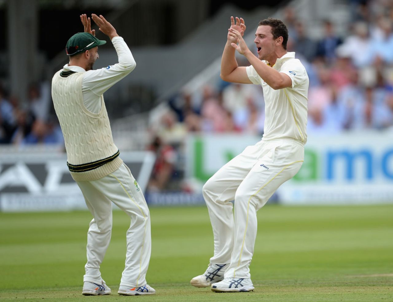Josh Hazlewood celebrates his maiden Lord's wicket, England v Australia, 2nd Investec Ashes Test, Lord's, 2nd day, July 17, 2015