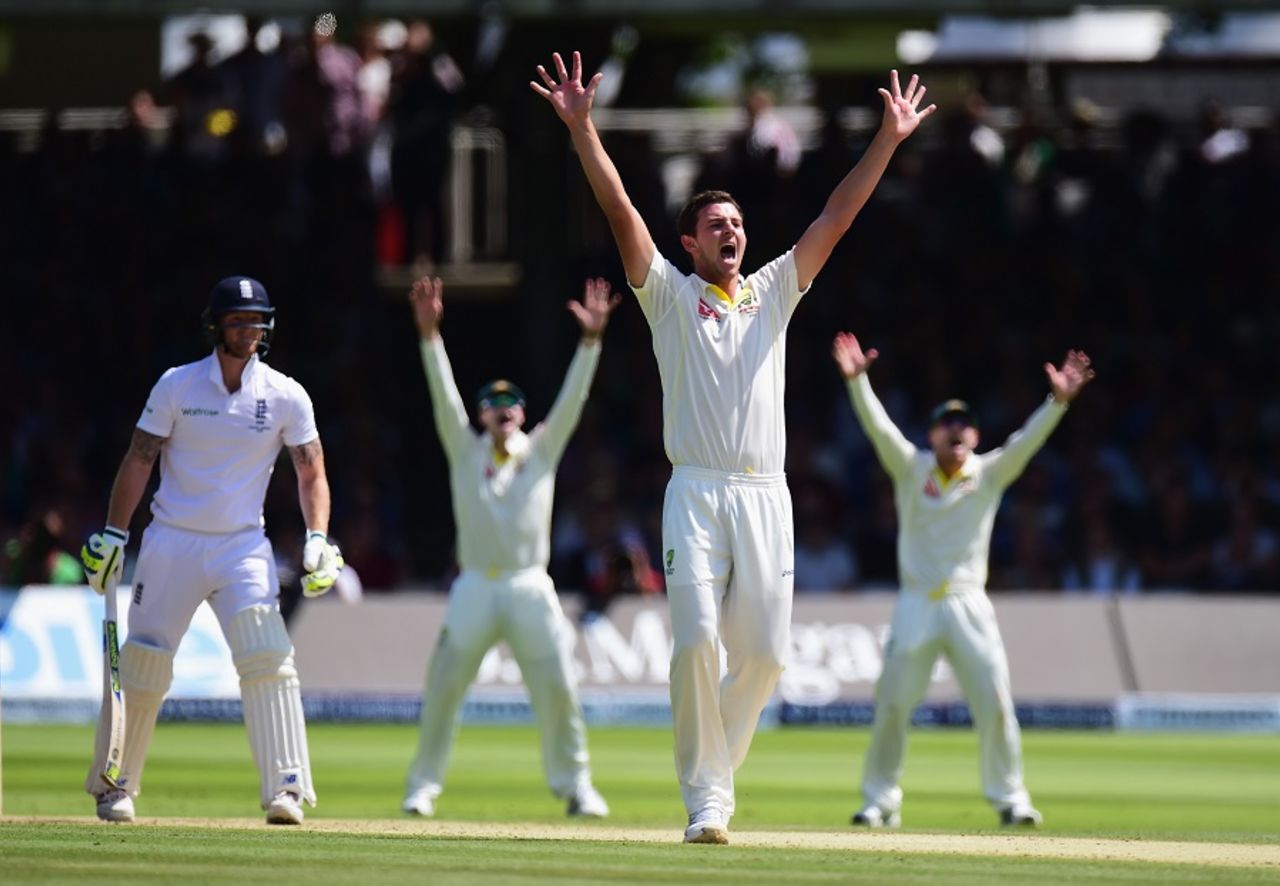 Josh Hazlewood roars an unsuccessful appeal for lbw, England v Australia, 2nd Investec Ashes Test, Lord's, 3rd day, July 18, 2015