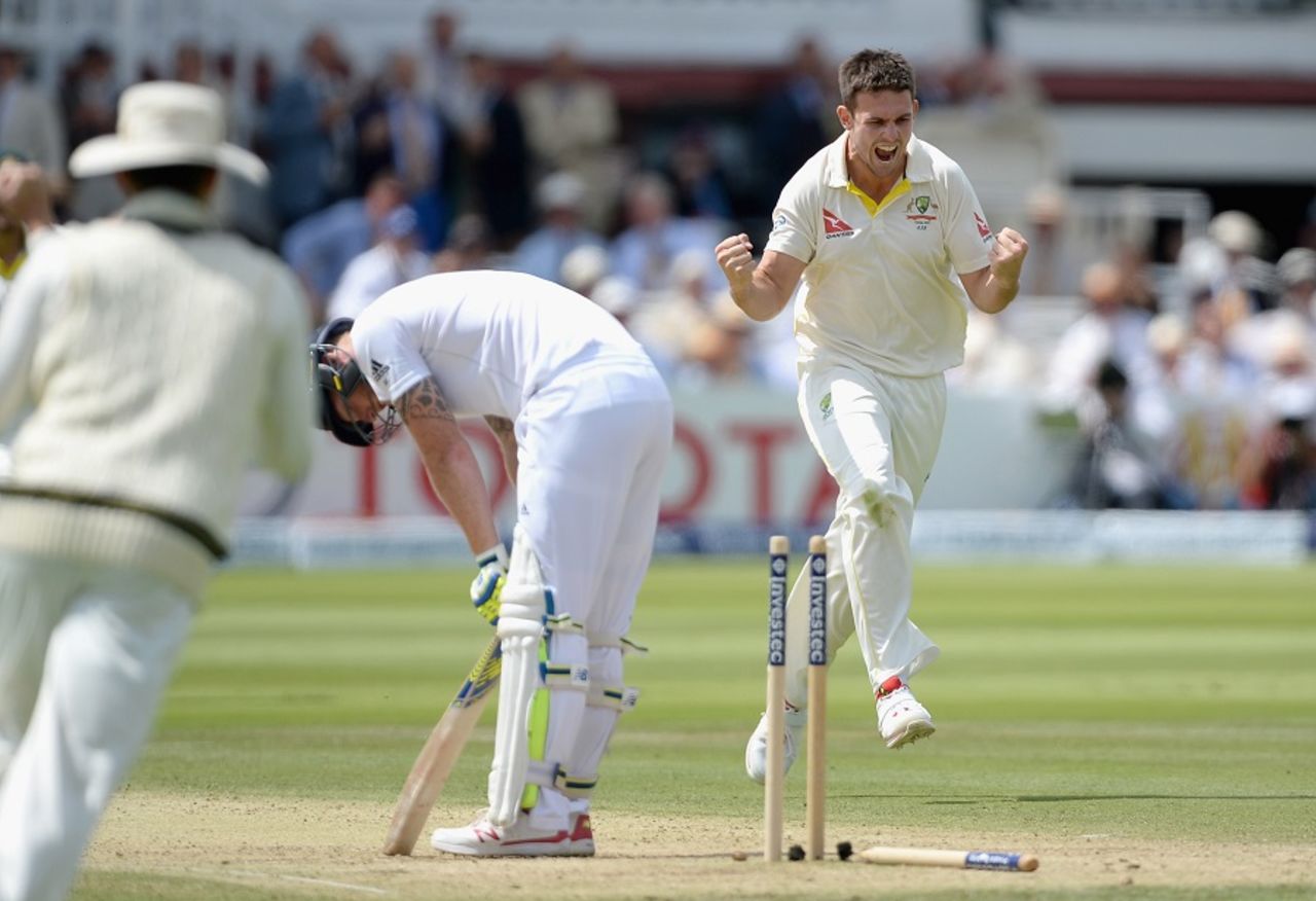 Mitchell Marsh is pumped after getting rid of Ben Stokes, England v Australia, 2nd Investec Ashes Test, Lord's, 3rd day, July 18, 2015