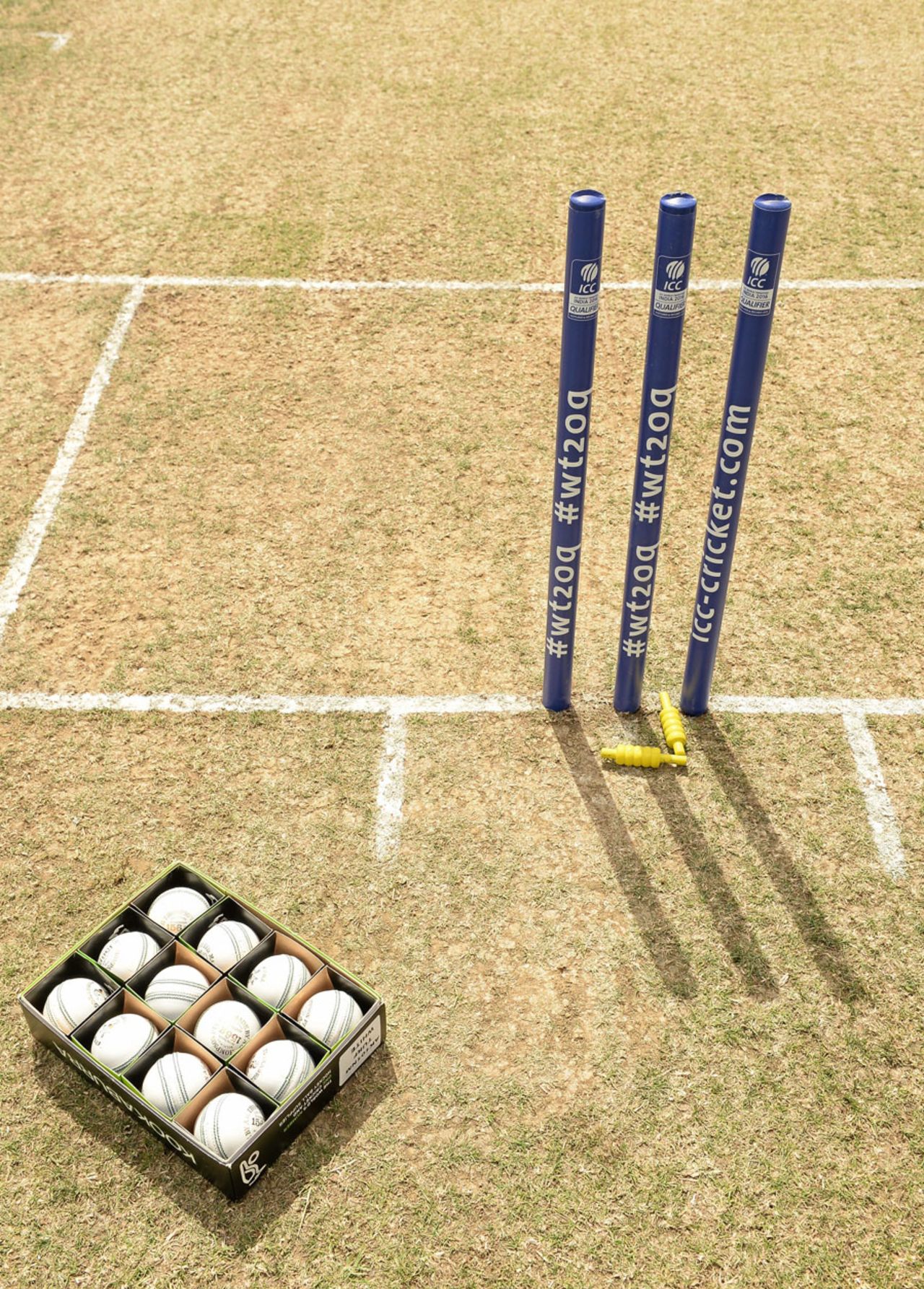 A generic shot of the stumps, bails and the set of balls, Hong Kong v USA, World Twenty20 Qualifier, Group A, Dublin, July 18, 2015