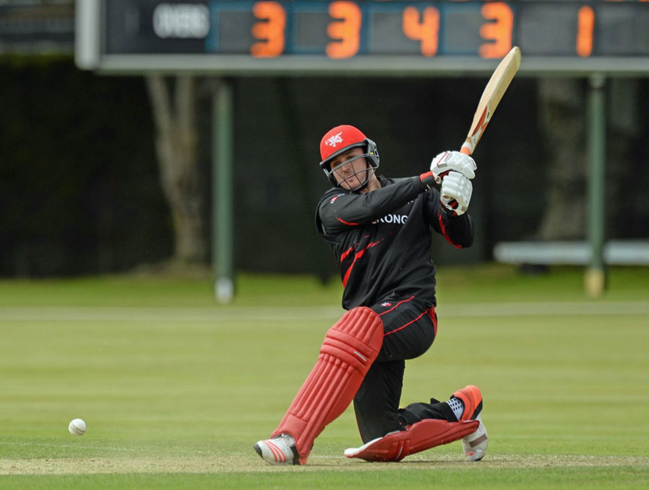 Jamie Atkinson top-scored for Hong Kong with 34 off 23 deliveries, Hong Kong v USA, World Twenty20 Qualifier, Group A, Dublin, July 18, 2015
