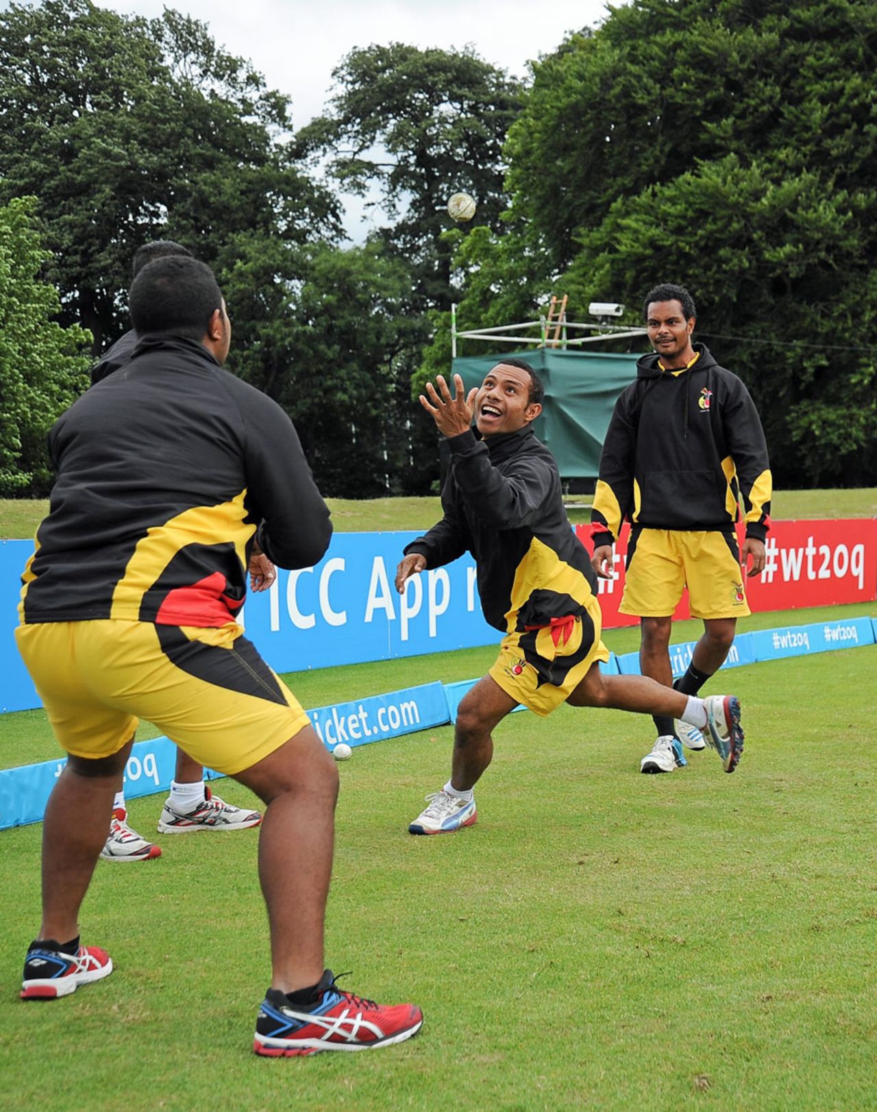 PNG players warm up before the match, Namibia v Papua New Guinea, World T20 Qualifier, Group A, Dublin, July 18, 2015