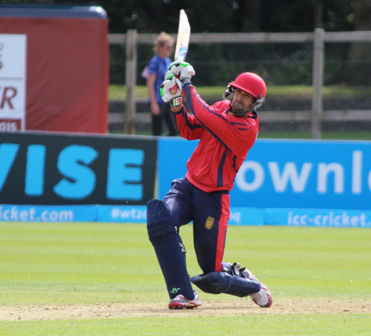 Jersey captain Peter Gough goes through the off side, Ireland v Jersey, World T20 Qualifier, July 19, 2015