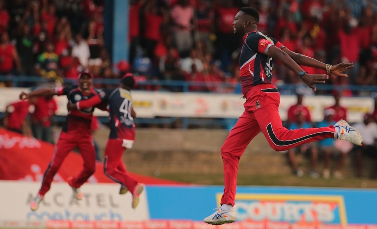 Sulieman Benn celebrates a wicket, Jamaica Tallawahs v Trinidad & Tobago Red Steel, CPL 2015, Port-of-Spain, July 19, 2015