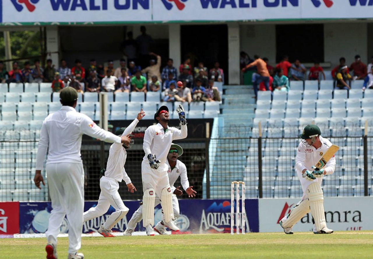 Stiaan van Zyl was caught down the leg side for 34, Bangladesh v South Africa, 1st Test, Chittagong, 1st day, July 21, 2015