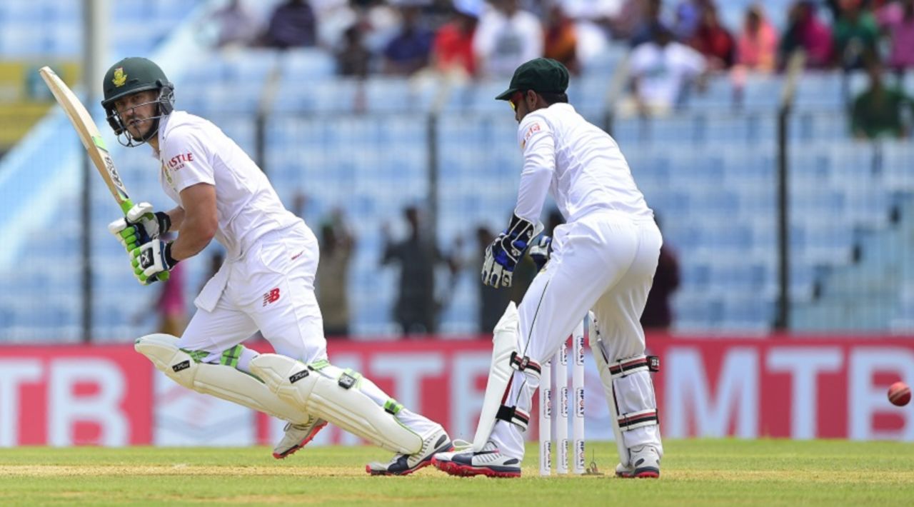 Faf du Plessis works the ball through the on side, Bangladesh v South Africa, 1st Test, Chittagong, 1st day, July 21, 2015