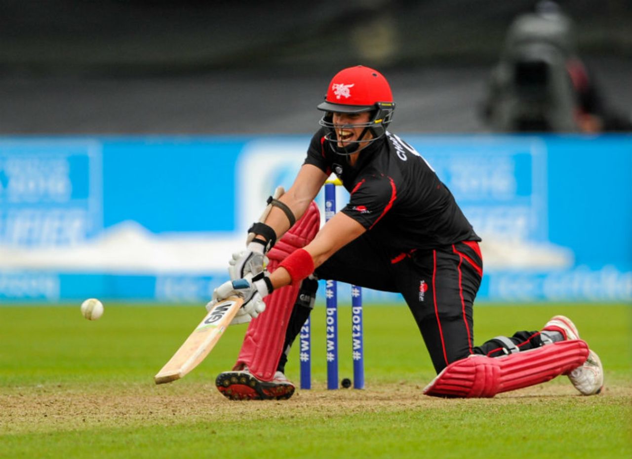Mark Chapman prepares to ramp the ball, Afghanistan v Hong Kong, World T20 Qualifier, 1st play-off, Dublin, July 21, 2015