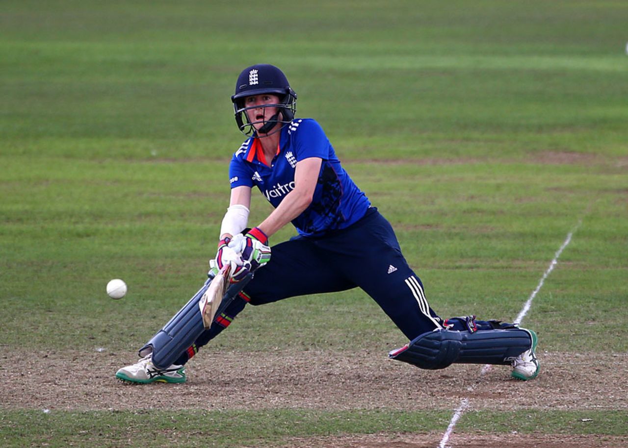 Lydia Greenway overcame a tough start to make an important fifty, England Women v Australia Women, 1st ODI, Taunton, July 21, 2015