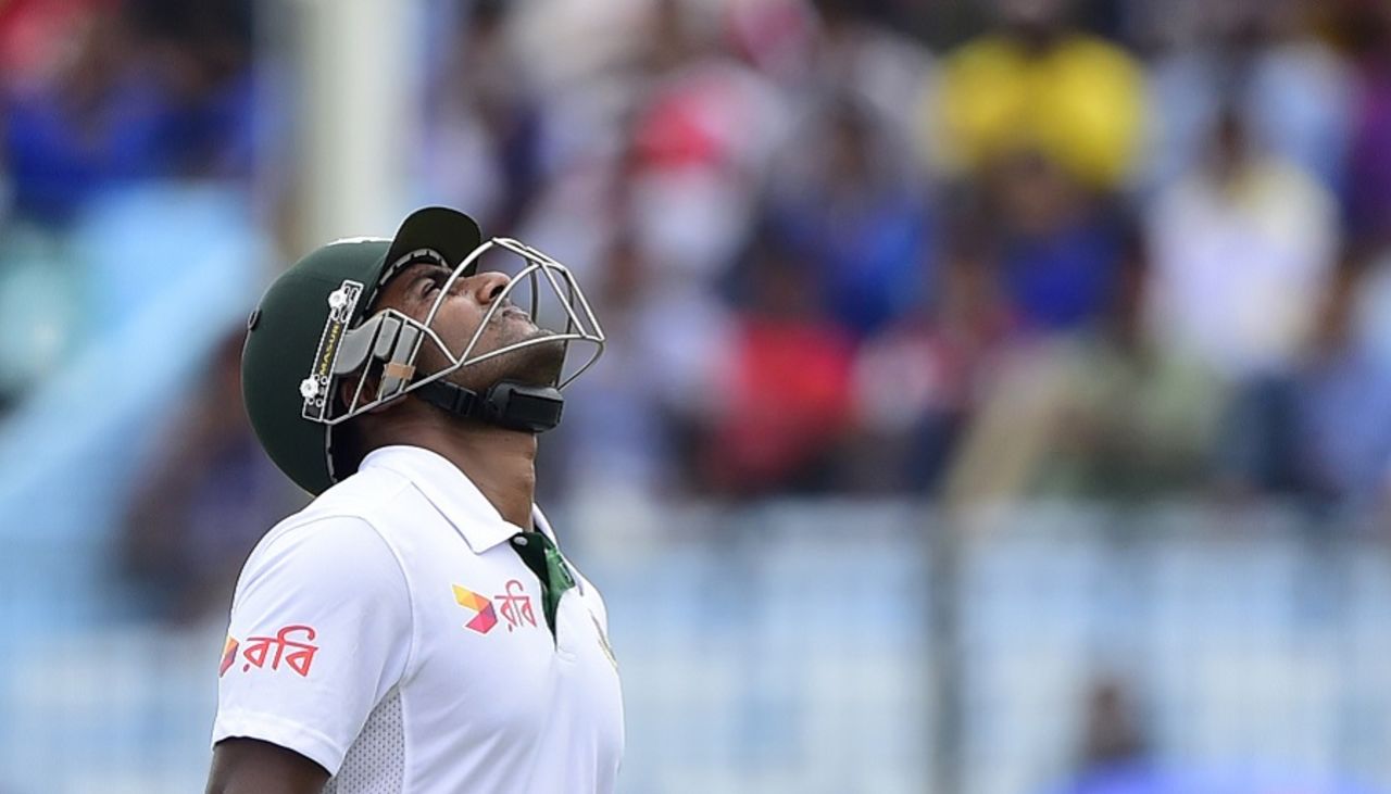 A disappointed Imrul Kayes looks to the skies after getting out, Bangladesh v South Africa, 1st Test, Chittagong, 2nd day, July 22, 2015