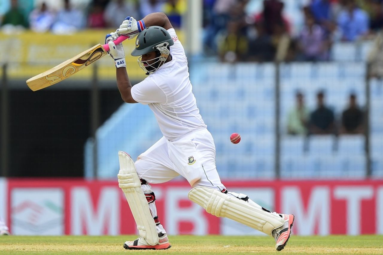 Tamim Iqbal drives through the off side, Bangladesh v South Africa, 1st Test, Chittagong, 2nd day, July 22, 2015